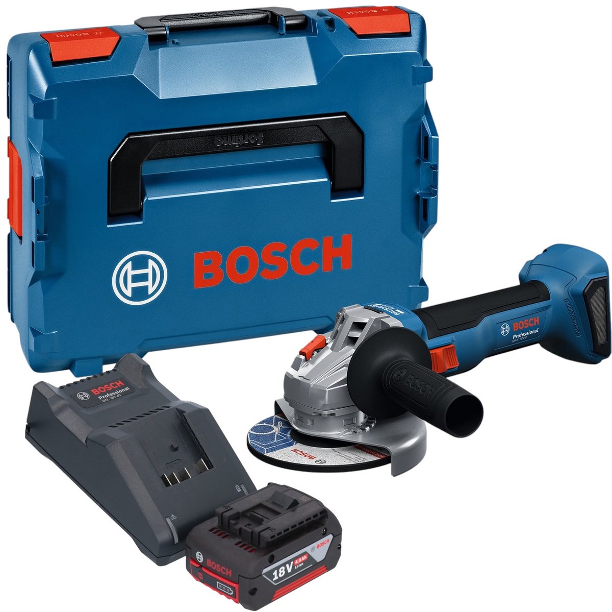 Bosch GWS 18V-8 Professionele accuslijper 18 V 125 mm borstelloos + 1x accu 4.0 Ah + lader + L Boxx