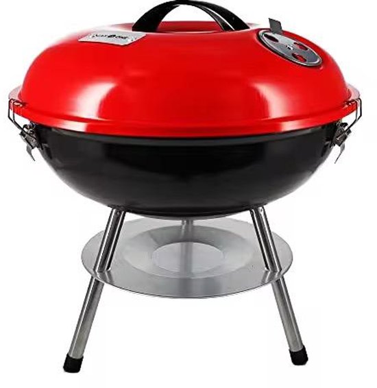 Draagbare Houtskool Barbecue – Ronde BBQ Grill �� Voor Camping, Tuin & Picknick – Opvouwbaar & Lichtgewicht – Rood – Apple-vormig