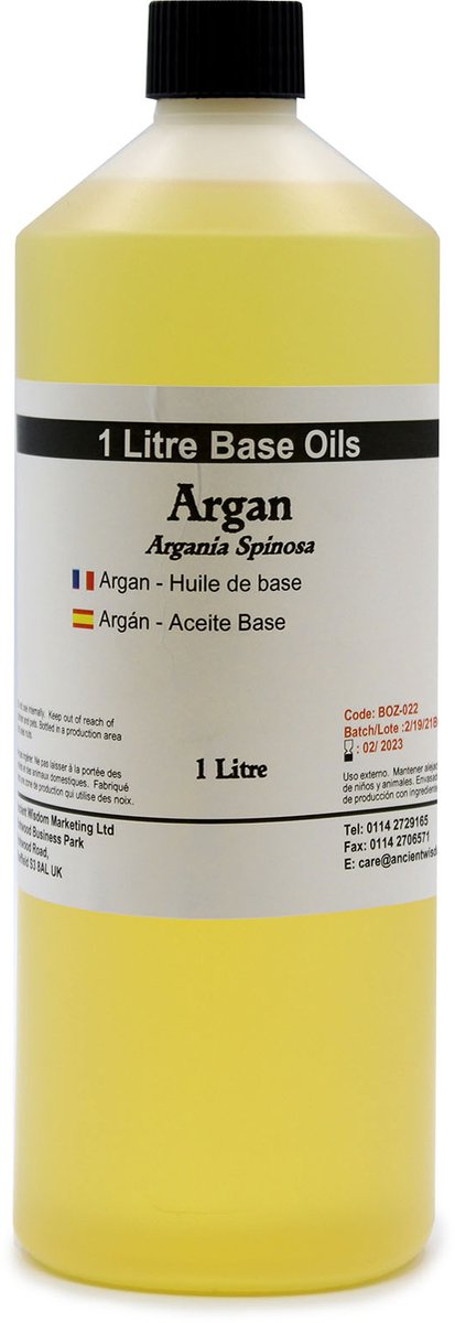 Basis Olie - Argan Olie - 1 Liter - Aromatherapie - Basisolie - Draagolie - Basisolie Voor Etherische Oliën