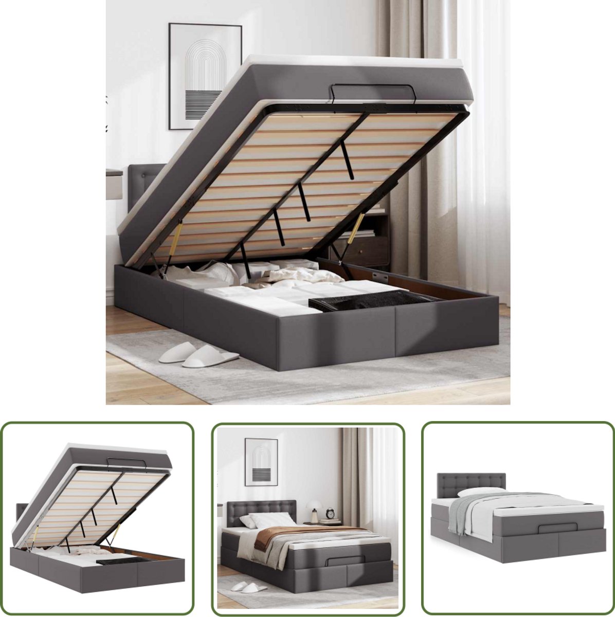 vidaXL Draaiend Koppel - Dynamische Sleutel - Ottoman bed met matras 120x200cm kunstleer grijs - Gereedschapset - Mechanica - Sleutelsysteem