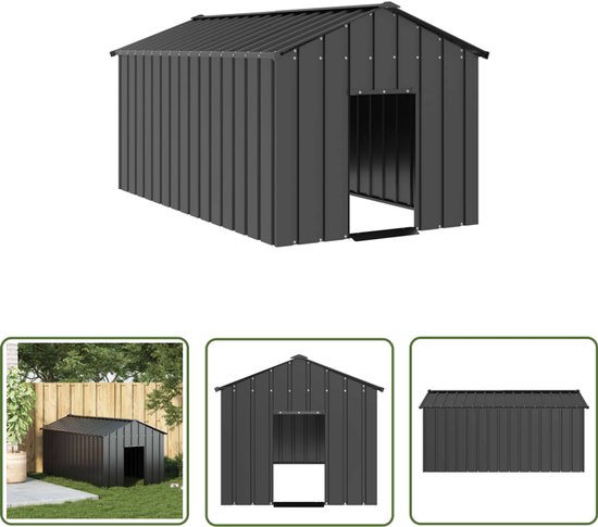 vidaXL Hondenuitlaat - Hond Hok - Hondenhok met dak 114x202x101 cm gegalvaniseerd staal - Buitenverblijf Hond - Hondenhuis - Dierenweeskamer
