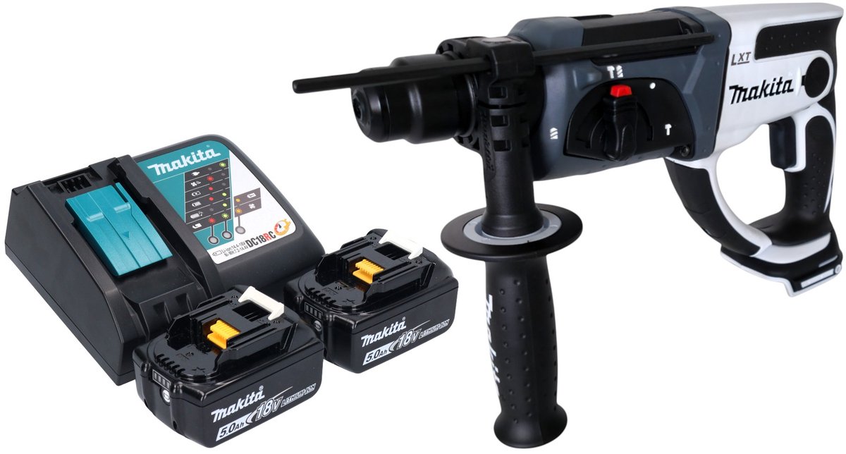 Makita DHR 202 RTW accuklopboormachine 18 V 20 mm 2.0 J wit + 2x accu 5.0 Ah + lader
