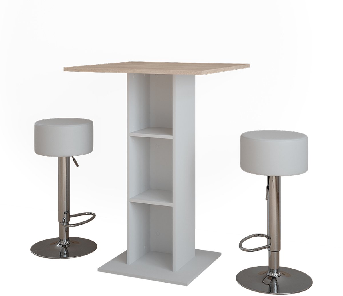 Vicco Repose Bartafel set – 75 x 75 cm met 2 barkrukken Wit/Sonoma