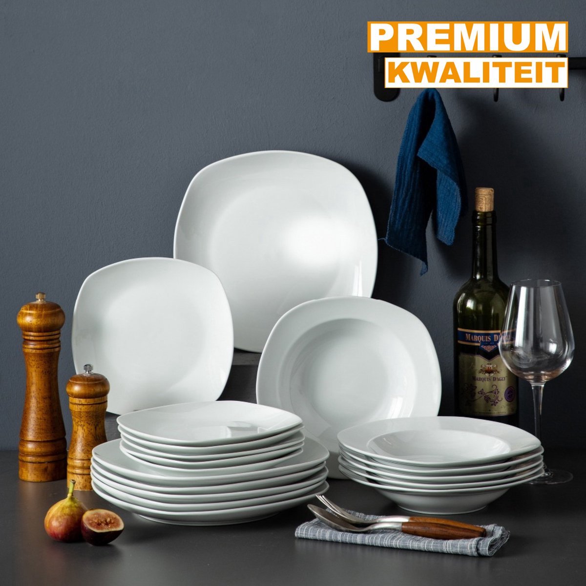 Service De Table Verre Opale 18 Pièces Pour 6 Personnes - 6 Assiettes Plates, 6 à Salade, 6 Bols - Lavable Lave-vaisselle