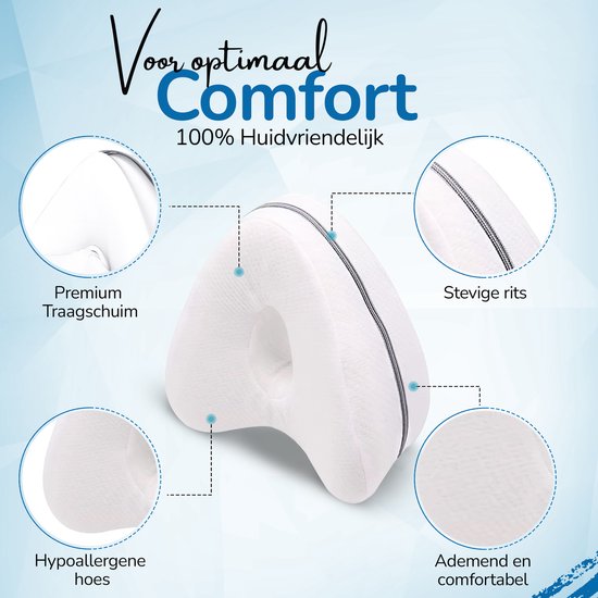 Wit traagschuim kniekussen met rits en hypoallergeen, ademend en comfortabel ontwerp. Ideaal voor optimaal comfort.