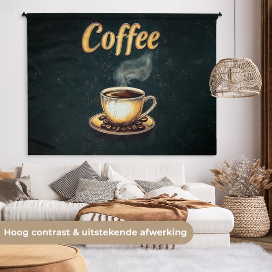 Tapisserie murale 180x135 cm - Toile murale Café - Soucoupe - Grains de café - Rétro - Tapisserie - Tapisseries