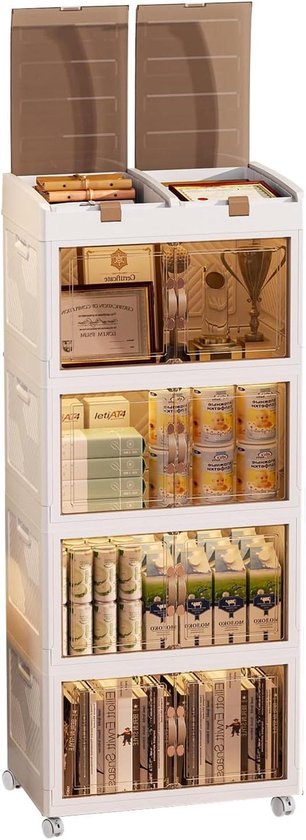 ELPHECO Opbergdozen met deksel, 4-delige grote opvouwbare kledingkast, stapelbare opbergdozen met wielen, kunststof inklapbare organizer, keuken, opvouwbare plastic doos (4 × 110L