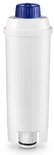 Wit waterfilter met ribbelstructuur en een gekartelde blauwe dop.