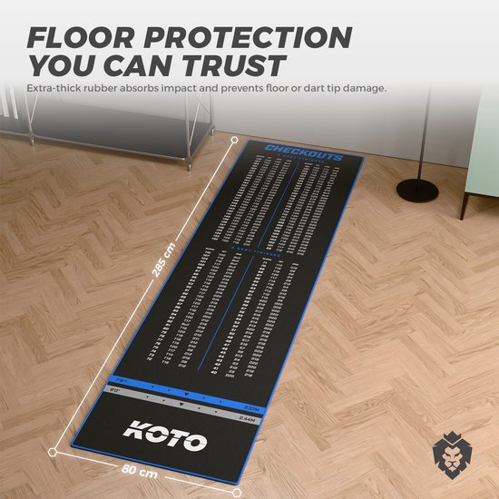 Tapis Checkout Noir 237 X 80 Cm KOTO Avec Indicateur De Score - Antidérapant Et Lavable