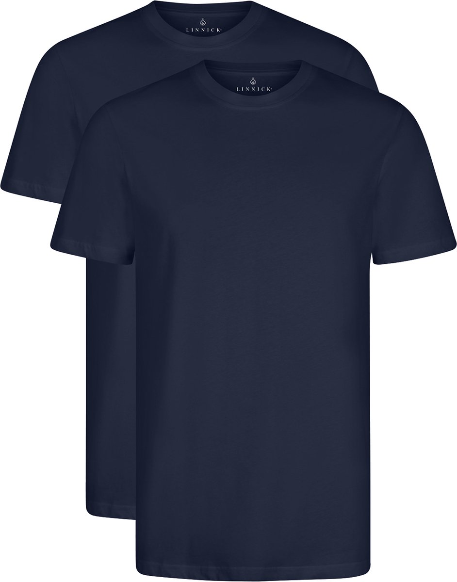 LINNICK Long Fit T-Shirt 2 Pack - Ronde Hals - Korte Mouw - T Shirt Heren - 100% Katoen - Longfit T Shirt Heren - Dark Blue - Maat S - Set van 2