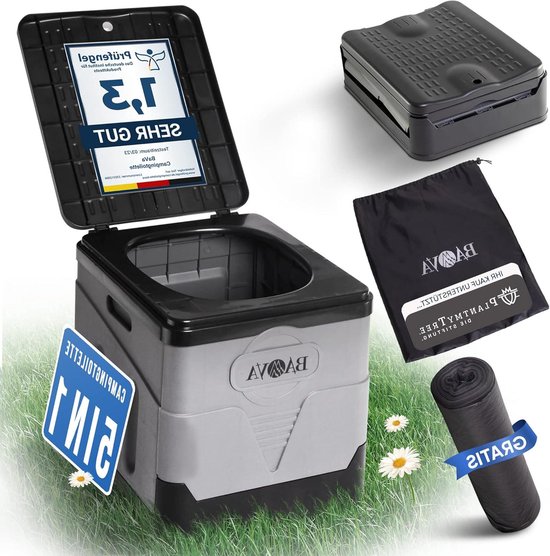 mobile Campingtoilette 10 l, kompakte Camping Toilette, Camping WC mit manueller Pumpe, leicht zu reinigendes Campingklo für Wohnmobil