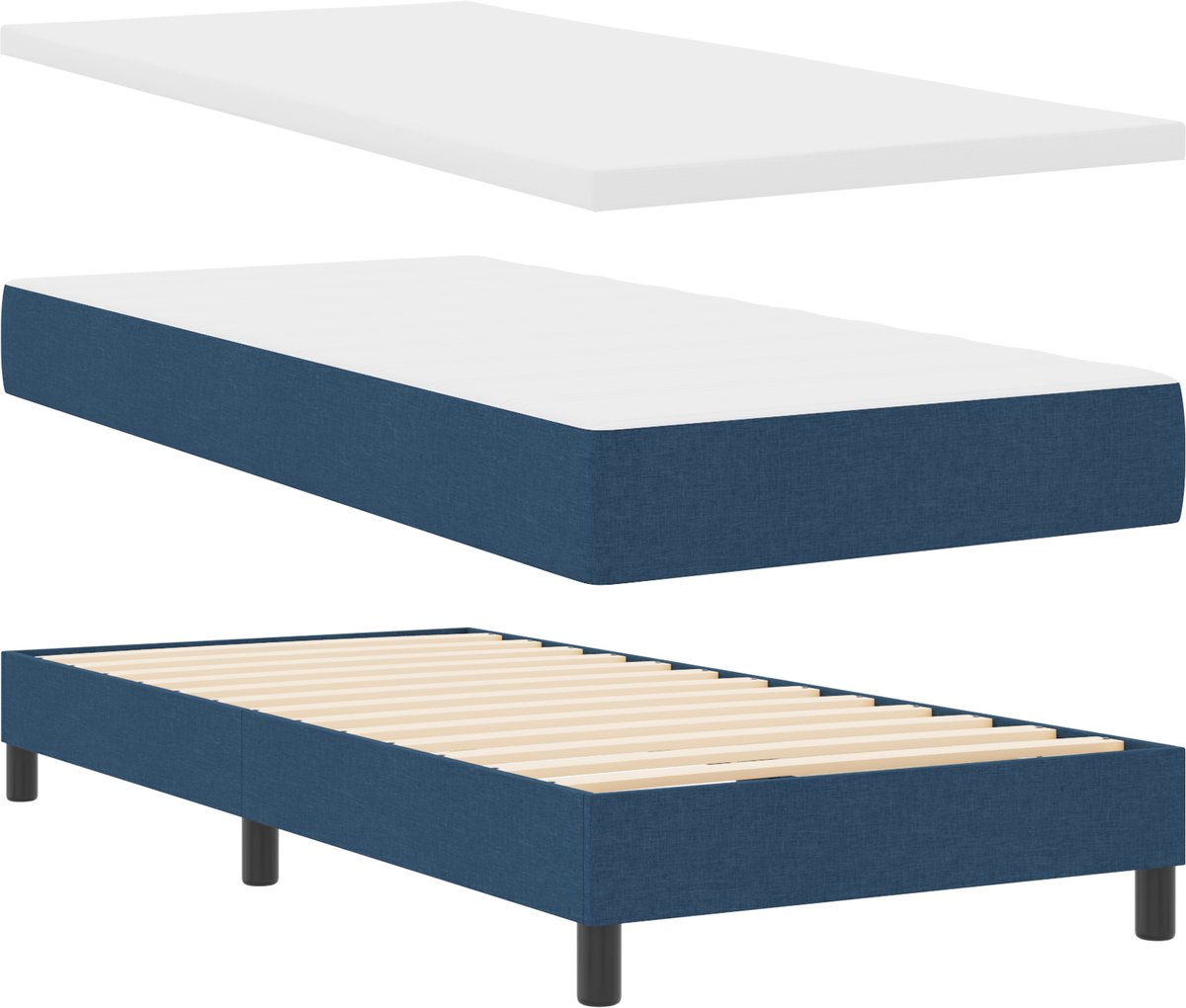 vidaXL Boxspring - bed - met - hoofdeinde - Blauw - 200 - x - 140 - cm - Stof