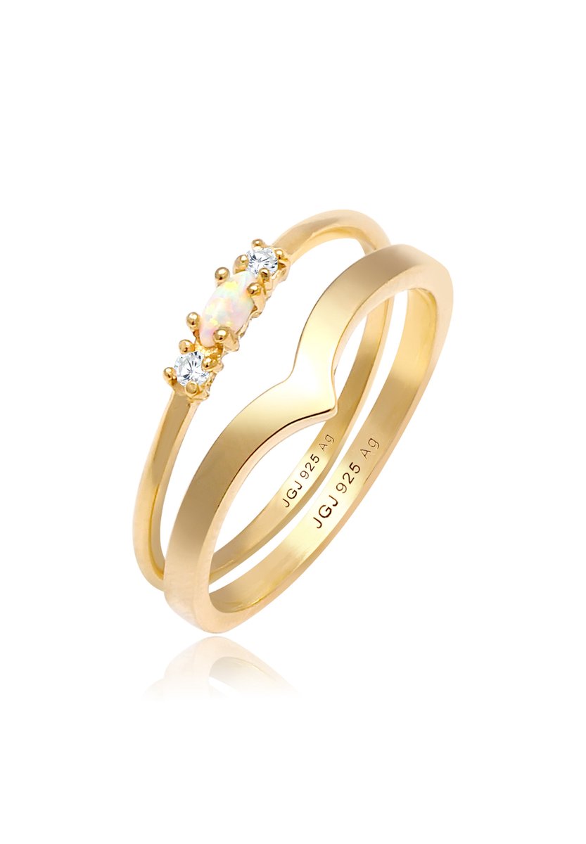 Elli - Ring - Dames Set Marquise V Vorm Basis met Synthetische Opaal en Zirkonia Kristallen in 925 Sterling Zilver - Dames