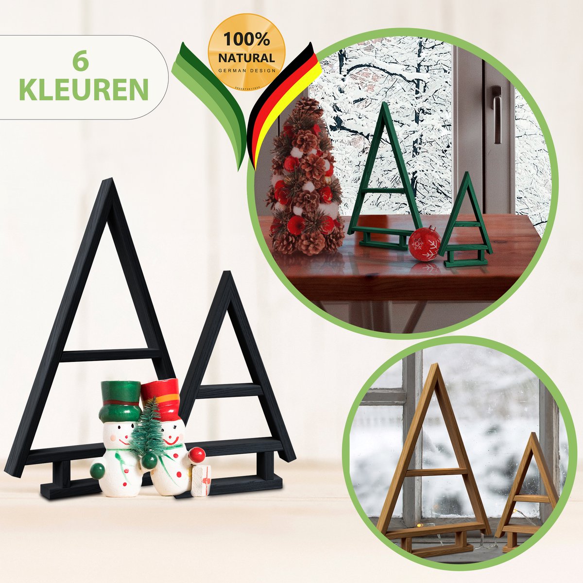 be4nature Geïmpregneerde Houten Kerstboom Set van 2 Alpinewit - Handgemaakte Dennenbomen voor Binnen & Buiten, Zelf te Stylen Kerstversiering