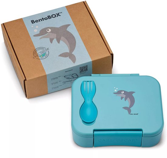 Carl Oscar - BentoBox - Dauphin - Blauw - Sans BPA - 3 compartiments - Lunchbox Enfants - Ø 18,3 x 15,3 x 5,7 cm