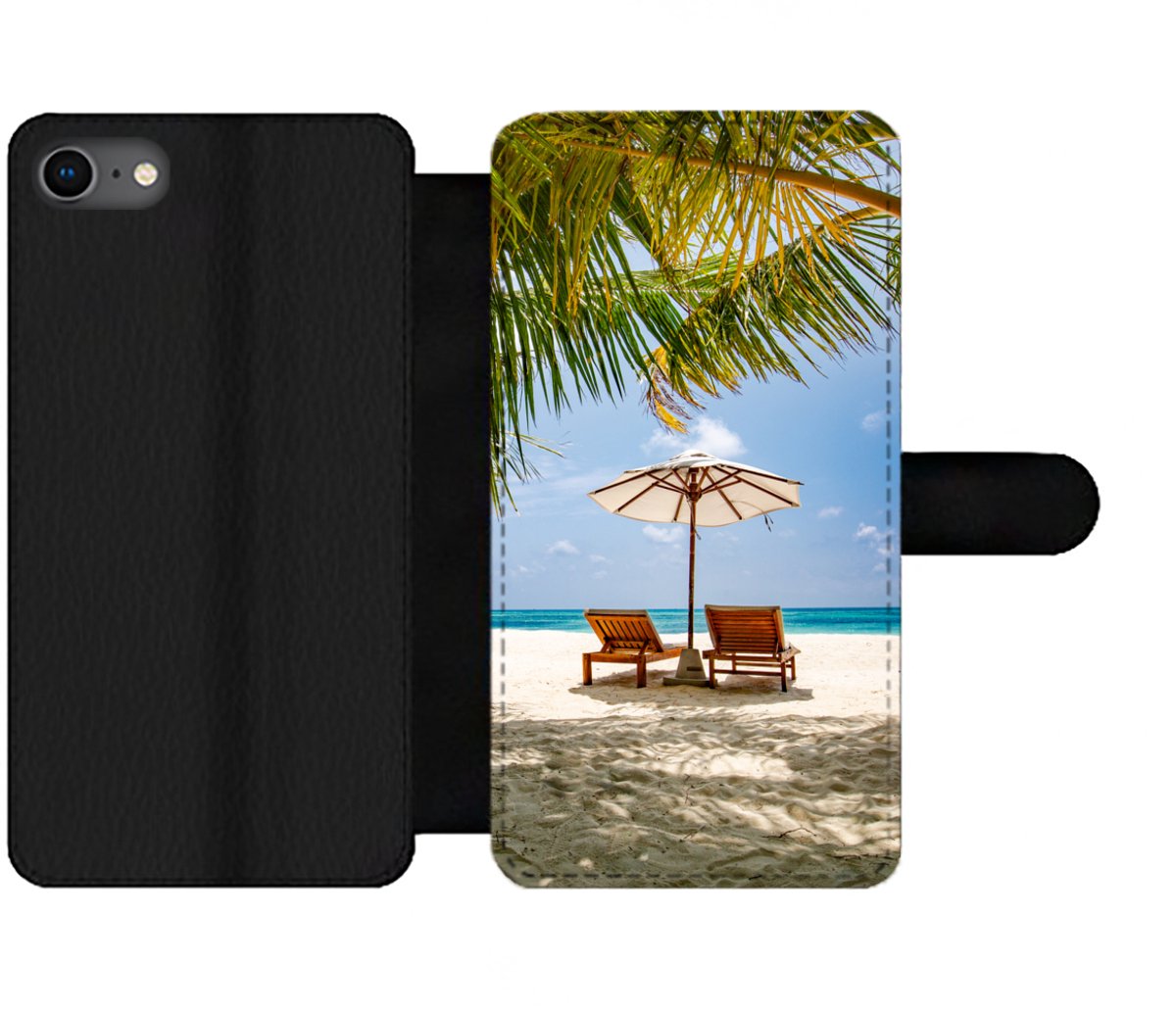 Telefoonhoesje Geschikt voor iPhone 8 telefoonhoesje - Strand - Strandstoel - Parasol - Met vakjes - Wallet case met magneetsluiting