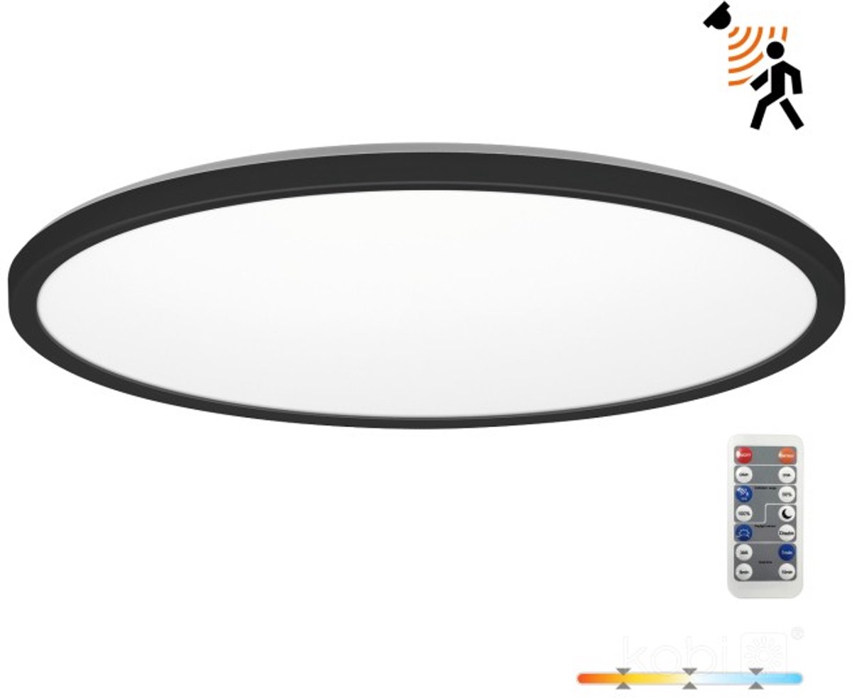LED Plafondlamp NIVERA CIRCLE 32W Zwart - IP54 - 3CCT 3000K/4000K/6000K - Bewegings- & Daglichtsensor - met Afstandsbediening | Geen fitting | Warm Wit-Koel Wit-Daglicht | 32 watt | 30.000 Branduren