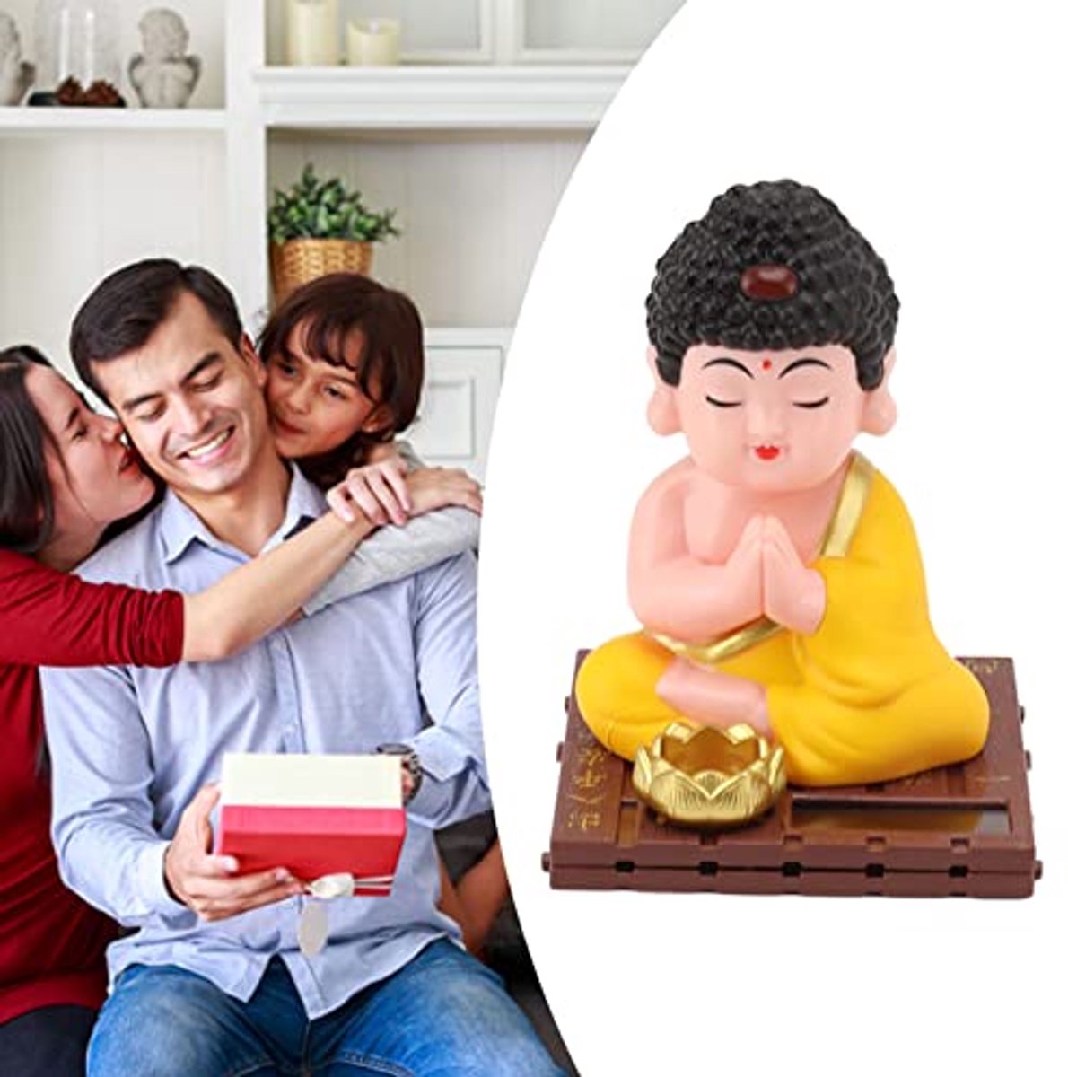 Boeddha standbeeld, Lachende Boeddha Glimlachende kleine Boeddha Keramische Boeda standbeeld Kleine monnik beeldje Leuke Baby Boeddha voor Home Office Auto Decors Gift,B