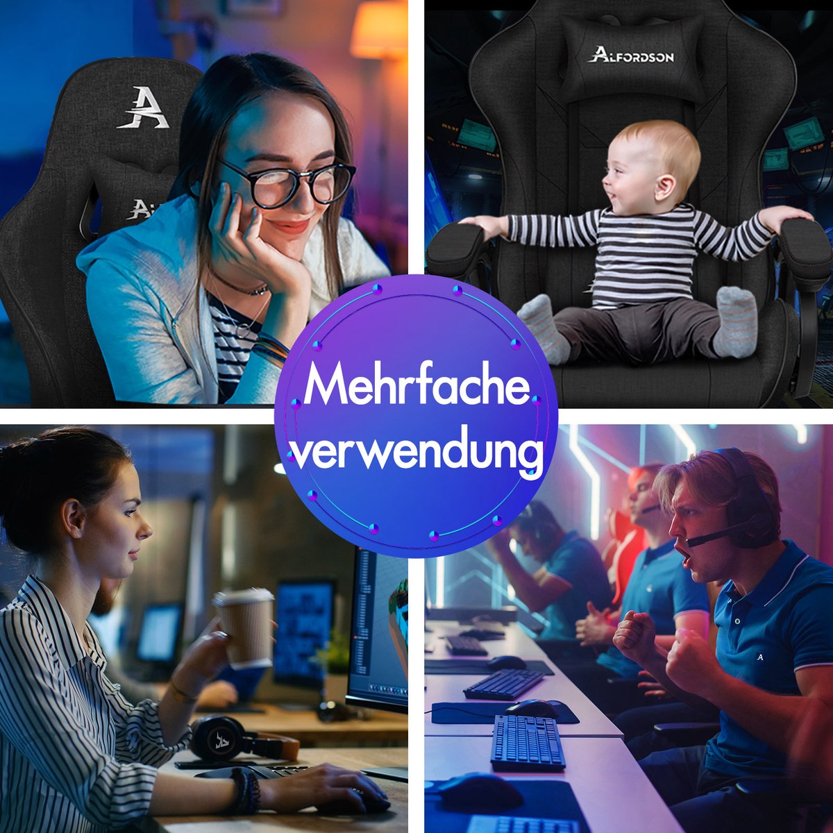 ALFORDSON gamingstoel met massagekussen voor de onderrug, - afbeelding 2