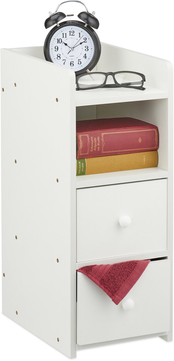 Nachtkastje smal - met 2 lades - 55 x 22,5 x 34 cm - wit