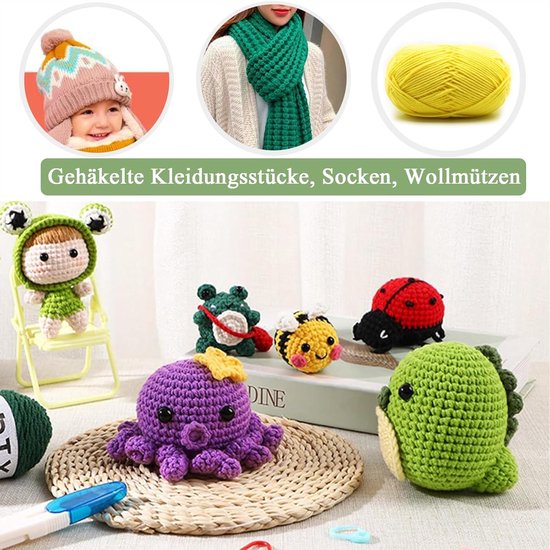 Haakgaren, dikke wol om te haken, 6 x 50 g, haakgaren voor beginners, katoen om te haken, amigurumi-garen, katoenen garen met 3,5 mm haaknaald, haakstarterset Haakgaren, dikke wol om te haken, 6 x 50 g, haakgaren voor beginners, katoen om te haken, amigurumi-garen, katoenen garen met 3,5 mm haaknaald, haakstarterset