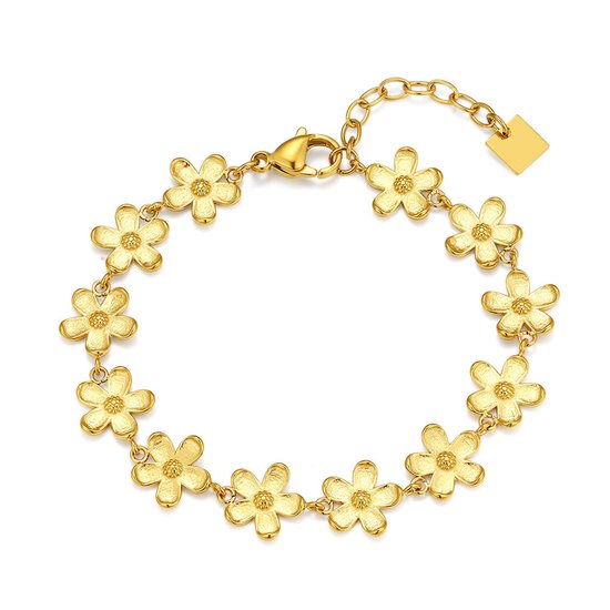 Bracelet Twice As Nice en acier inoxydable couleur or, fleurs Couleur or 16cm + 3cm