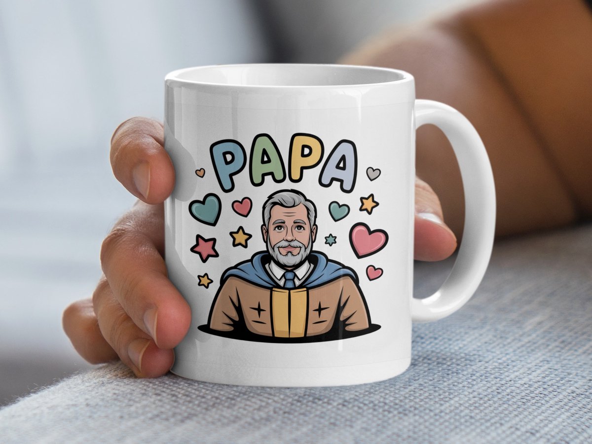 Papa Mug, Vaderdag Cadeau, Liefdevolle Papa Design, Superheld Papa, Kleurrijke Mok, Papa Verjaardag, Geschenken voor Papa, Hartjes en