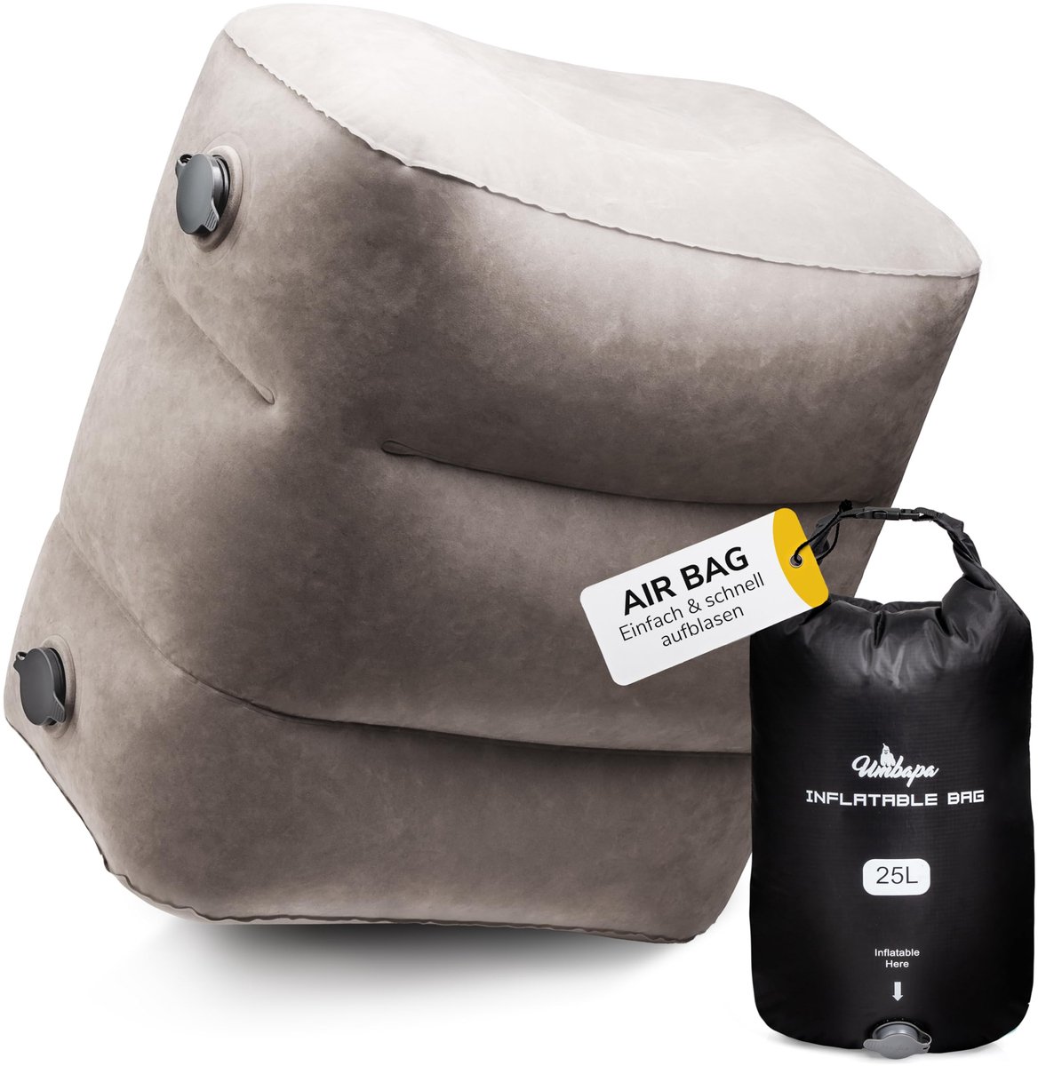 UMBAPA Opblaasbare Voetensteun voor Vliegtuigen - Ideaal voor bus- en autoreizen | Extreem duurzaam en makkelijk opblaasbaar, inclusief praktische tas. Comfortabel en luxe reizen voor kinderen en volwassenen.