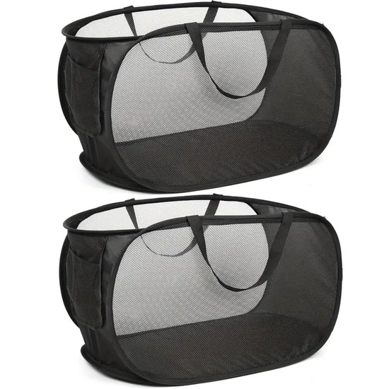 opvouwbare wasmanden, pop-up wasmand, opvouwbare mesh wasmanden (elk met 2 versterkte handgrepen) (2 grijs