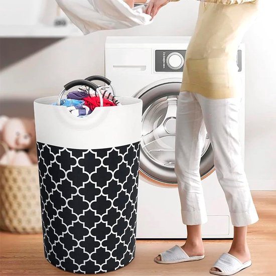 CHIWIN Wasmand Opvouwbaar - Groot Capaciteit Waterdicht Wasmand - met Aluminium Handvatten Opbergmand - Voor Kleding Dekens Reizen Huishouden - Zwart