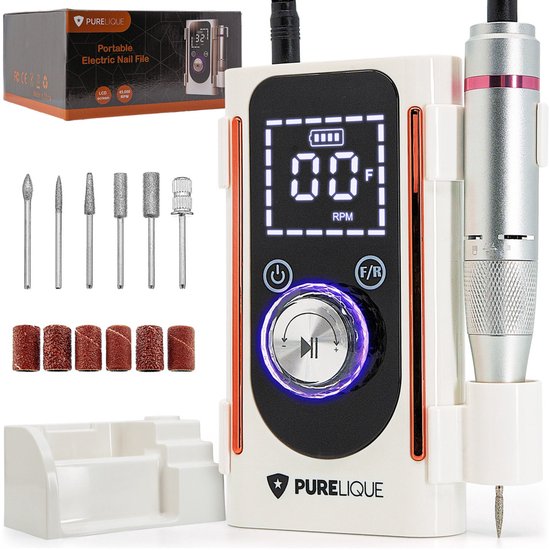 Foto: Purelique professionele draadloze nagelfrees 45000 rpm elektrische nagelvijl nail drill machine oplaadbaar stil manicure pedicure geschikt voor gelnagels acrylnagels inclusief accessoires lcd scherm