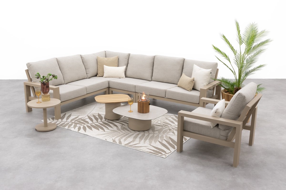Van der Garde Tuinmeubelen Verano/Demi loungeset + loungestoel (7-delig) - Latte Zand/Hout kleur/Beige/Latte