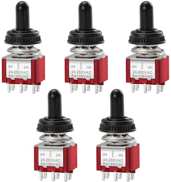 Heschen Miniatuur tuimelschakelaar, MTS-403, ON-OFF-ON, 4PDT, 12-polig, 2A 250V, 6A 125V, 2 stuks Heschen Miniatuur tuimelschakelaar, MTS-403, ON-OFF-ON, 4PDT, 12-polig, 2A 250V, 6A 125V, 2 stuks