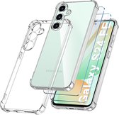 Casemania Hoesje + Glas Geschikt voor Samsung Geschikt voor Samsung Galaxy S24 FE - Transparant - Anti Shock Back Cover + 2X Glazen Screenprotector