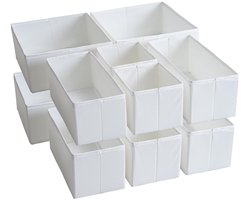 TYEERS Lade-organizers, duurzame stof, wasbaar, met bodemplaten, kleine opbergdozen voor badkamer, kledingkast, ladekast, set van 12, wit