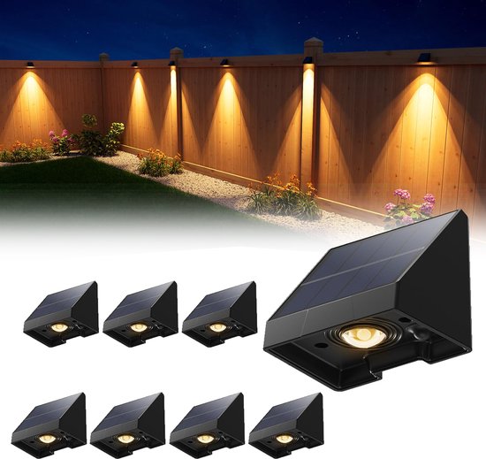 Foto: 8 pack decoratieve solar lampen voor schutting waterdichte led buitenverlichting op zonne energie met warm wit licht voor muur terras tuin hek garage zwembad eenvoudige installatie verhoogde veiligheid