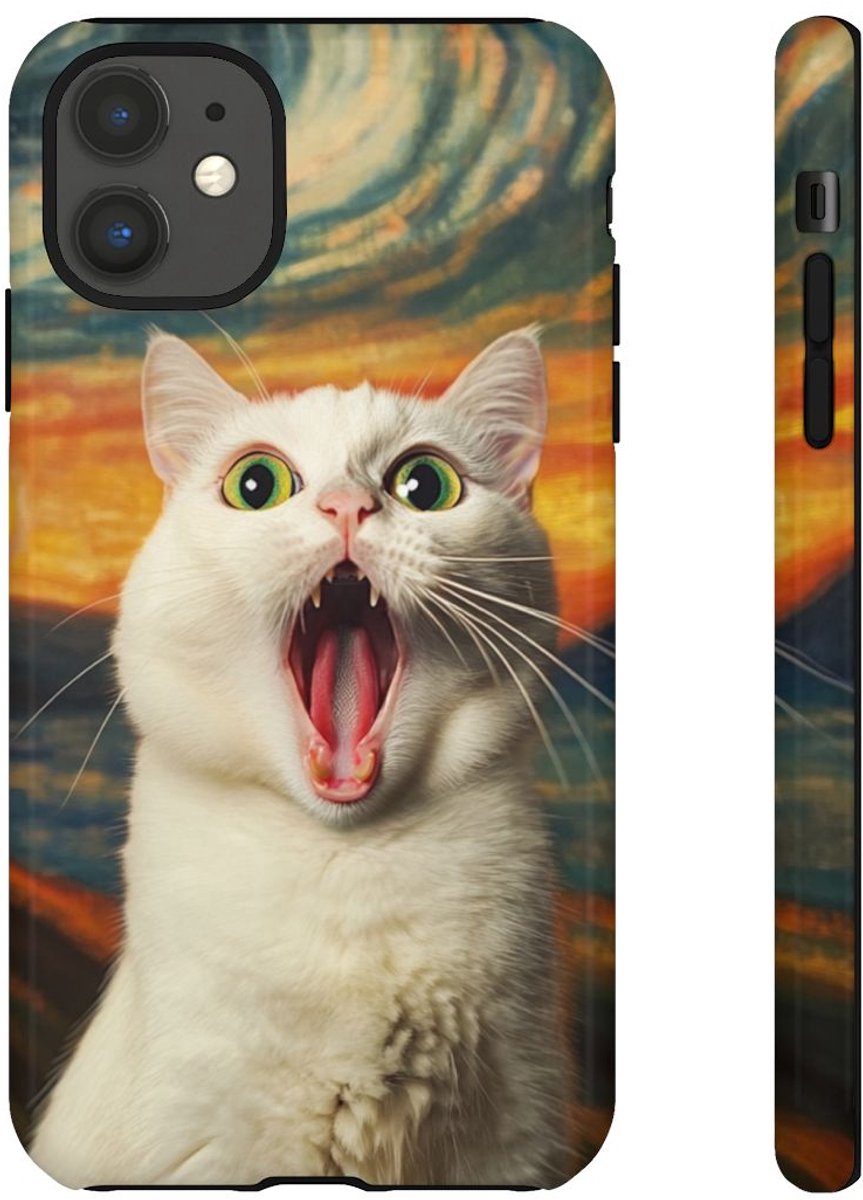 Verbaasde Witte Kat met Groene Ogen – Telefoonhoesje Geschikt voor iPhone 11