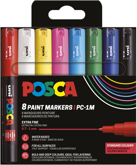 Original Uni Posca) - PC 1M - Conjunto de 8 ou 12 Canetas Posca