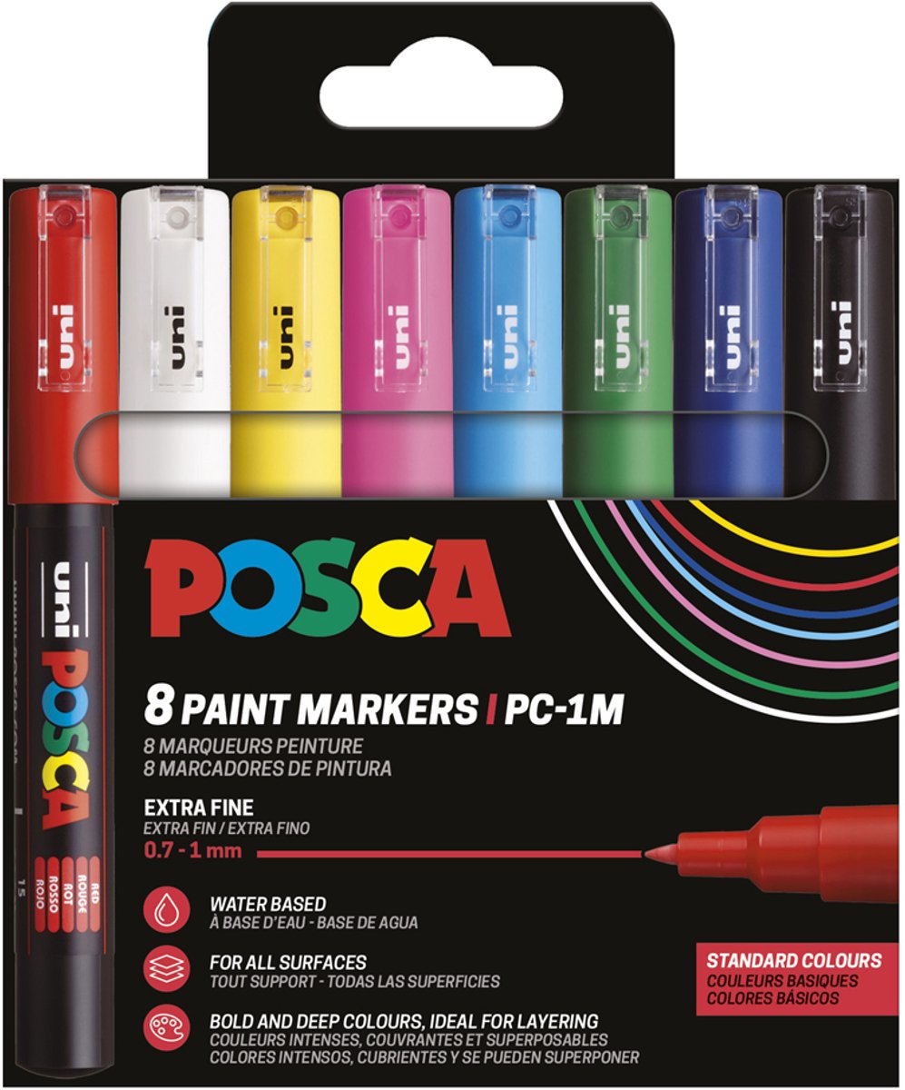 Posca verfstiften set 1MC wit/zwart/goud/zilver — afbeelding 3