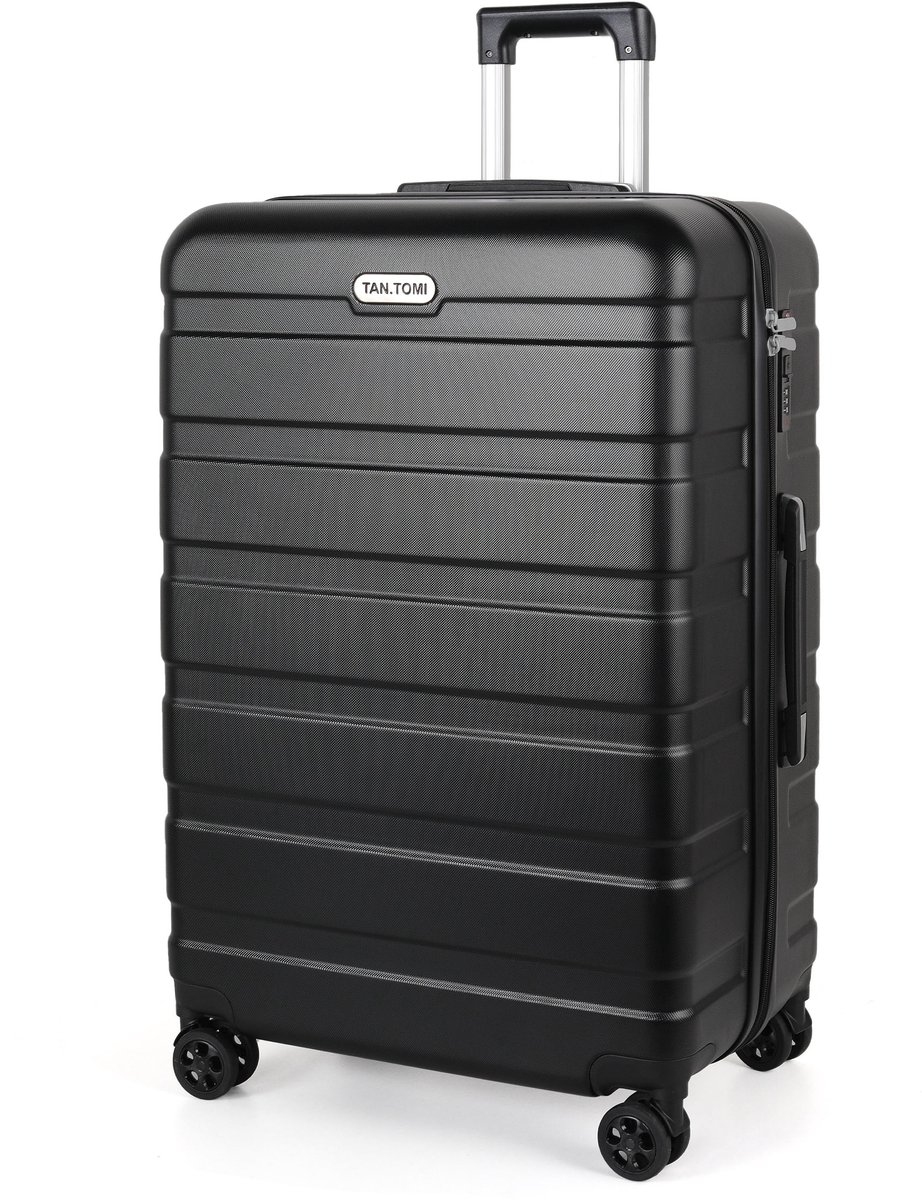 TAN.TOMI Reiskoffer Groot 95L – 76x49x30 cm – Harde Koffer met Cijferslot – Lichtgewicht Trolley met 4 Spinner Wielen – Ruime Ruimbagage - Zwart