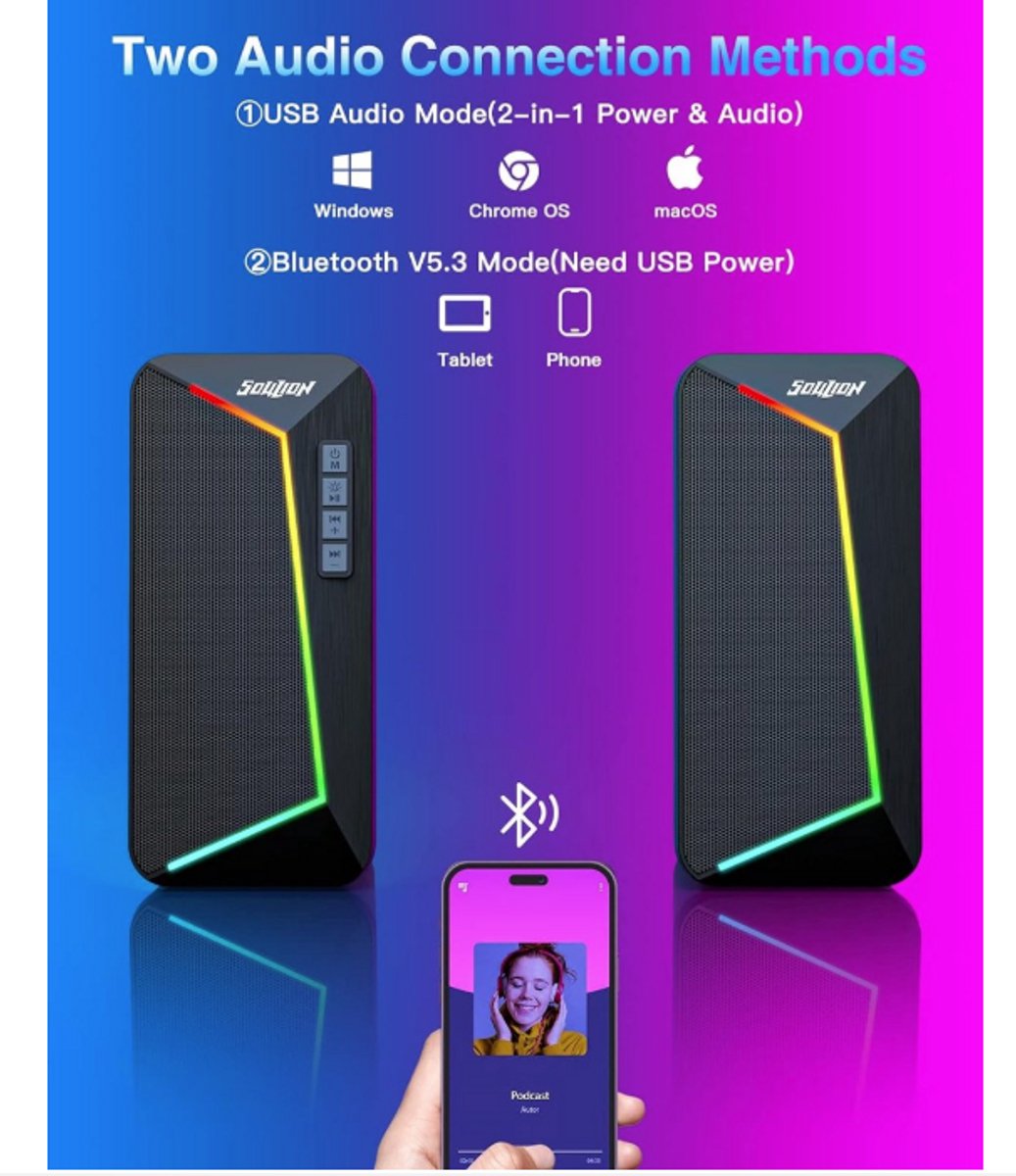 WNHB® Computer Speakers R40 - 2.0 USB Aangedreven PC Speakers Met Bluetooth 5.3 - Krachtig Stereo Geluid Voor Laptop En Desktop