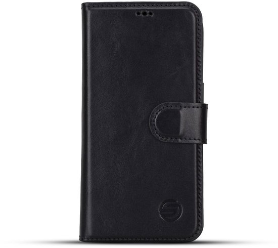 Étui en cuir iPhone 17e / 16ee - Solidenz Bookcase 17e / 16ee cuir - Cuir véritable - Étui téléphone avec porte-cartes - Étui en cuir pleine fleur - Noir