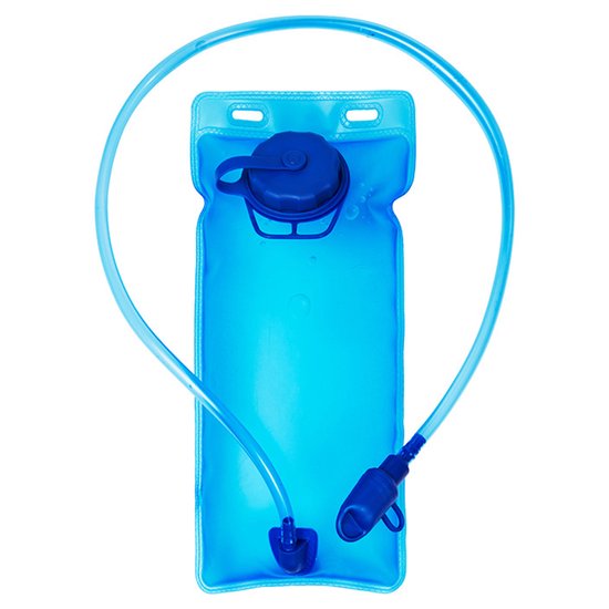 Blauwe waterzak met slang en blauwe drinktuit.
