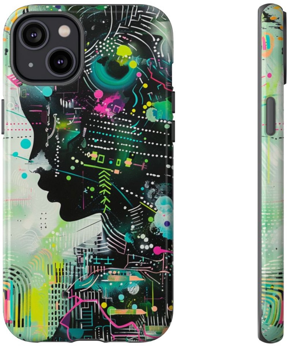 Abstract Neon Geometrisch Profiel – Telefoonhoesje Geschikt voor iPhone 14 Plus