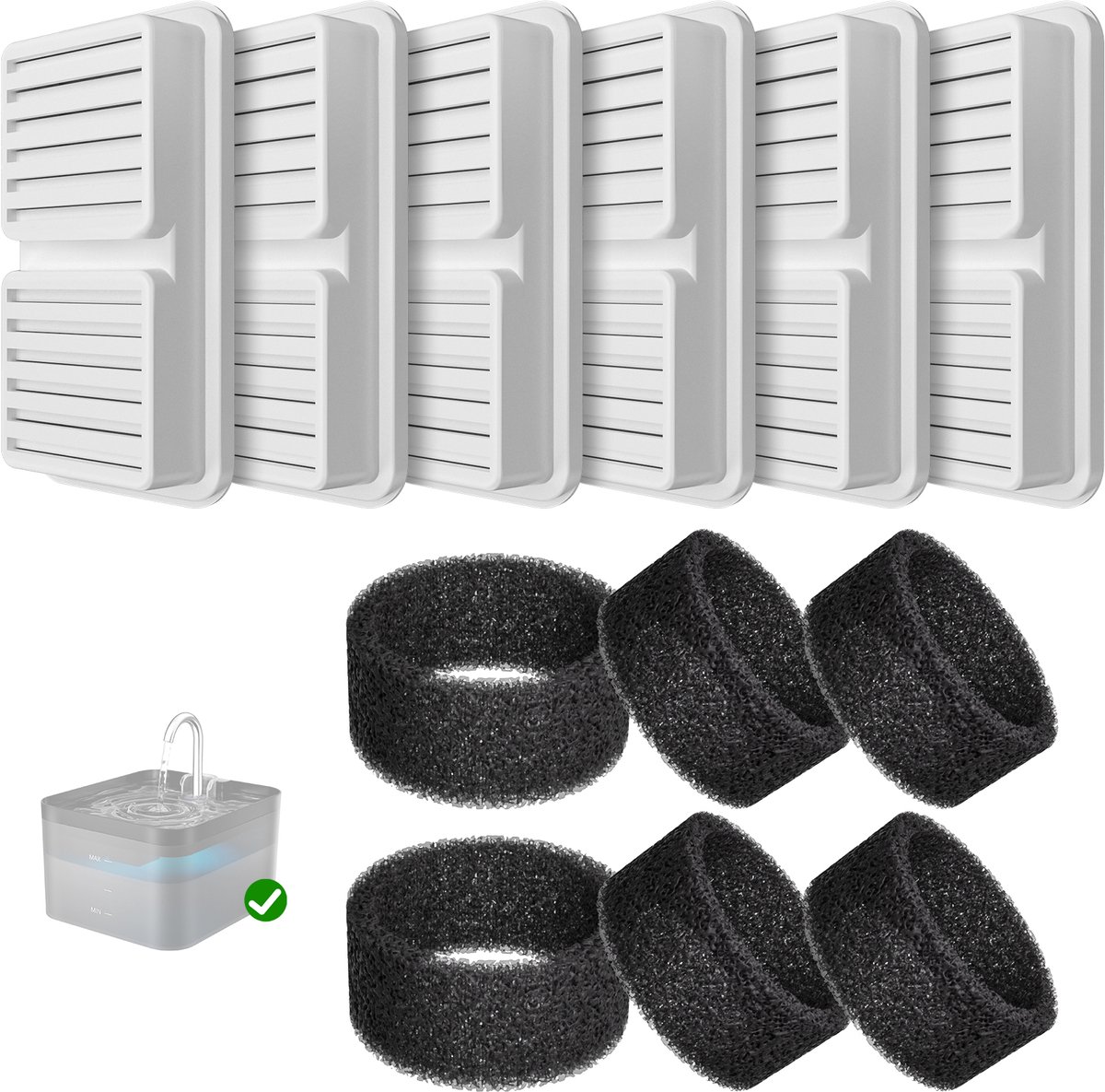 PAWPOLL Drinkfontein Filters - Navulling - Filters - 6+6 Stuks - Voor Hond&Kat - Dier - Incl. 6 Filters en 6 Sponzen