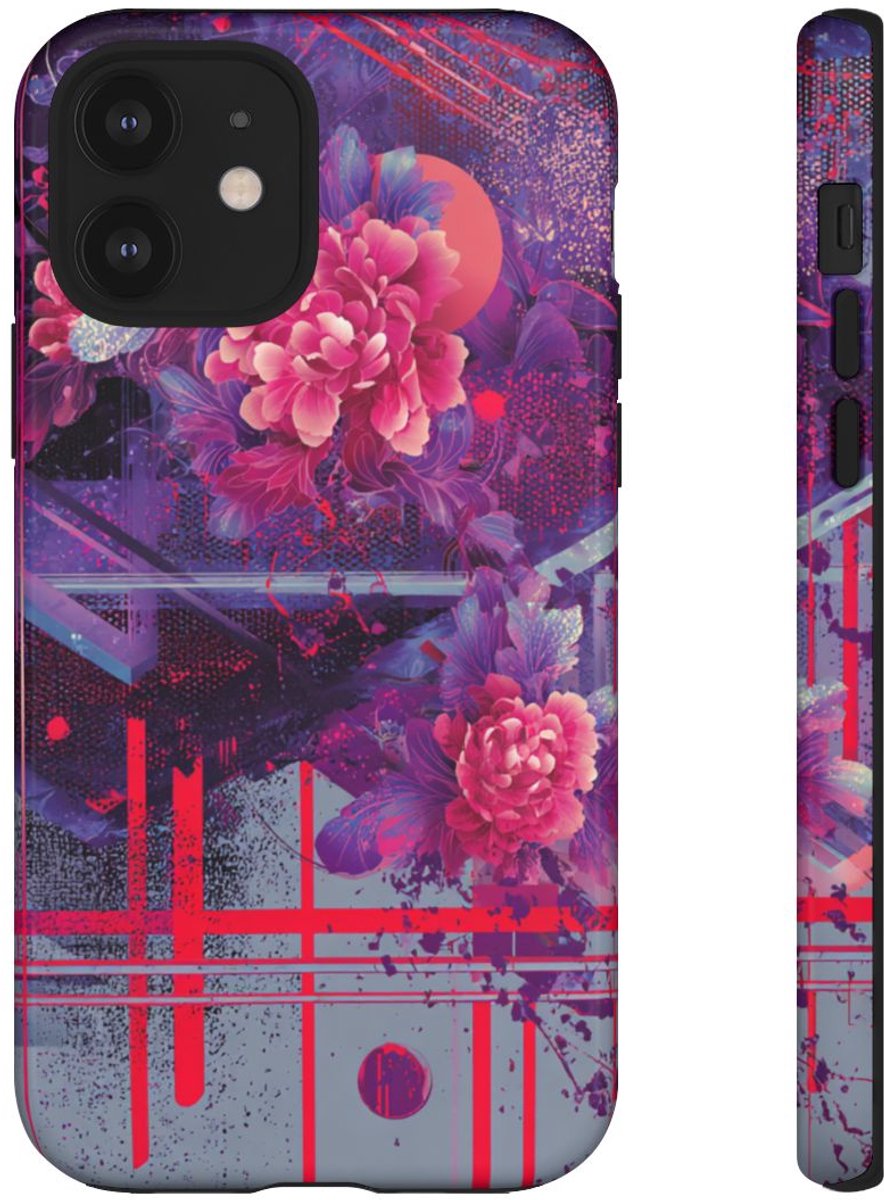 Abstracte Neonbloemen en Geometrie – Telefoonhoesje Geschikt voor iPhone 12