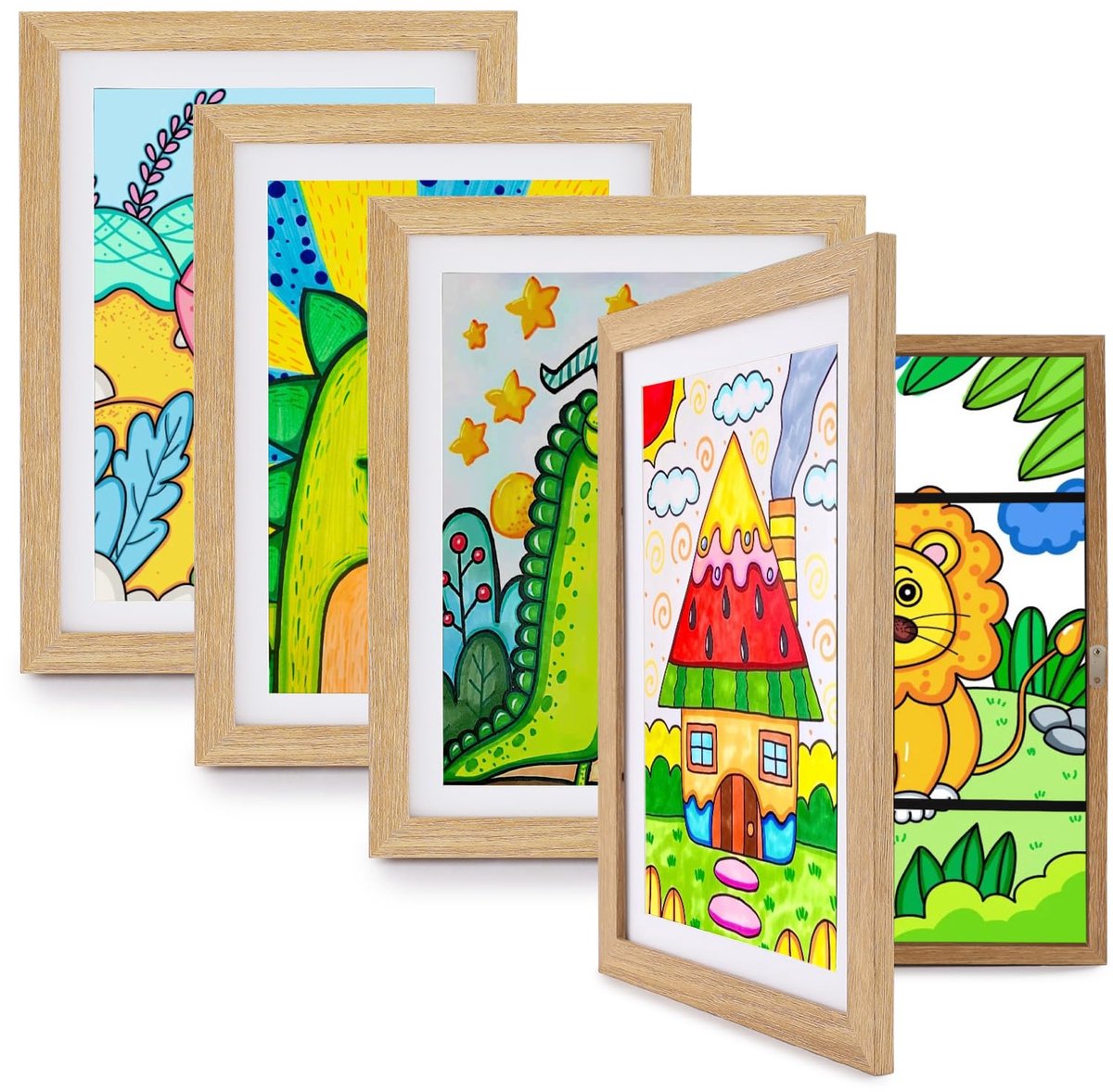 Ibenzoa® Fotolijstenset voor kinderen met gemakkelijk vooraan openen en opbergfunctie, 4 stuks A4 formaat