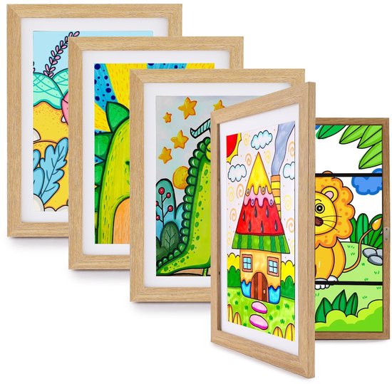 Cadre photo Ibenzoa® pour enfants, ouverture frontale facile et rangement, 4 pièces, format A4