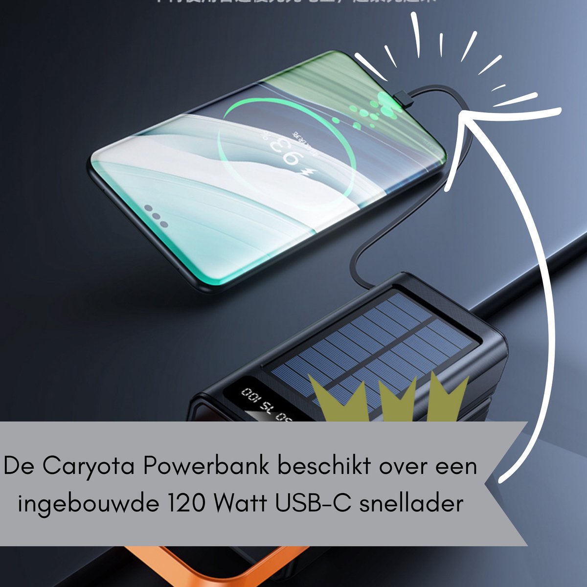 Caryota Solar Powerbank 50.000 mAh met Snellader 120W - afbeelding 3