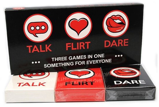Foto: Nooitmeersaai talk flirt dare kaartspel engelstalig 3 in 1 set erotische spellen